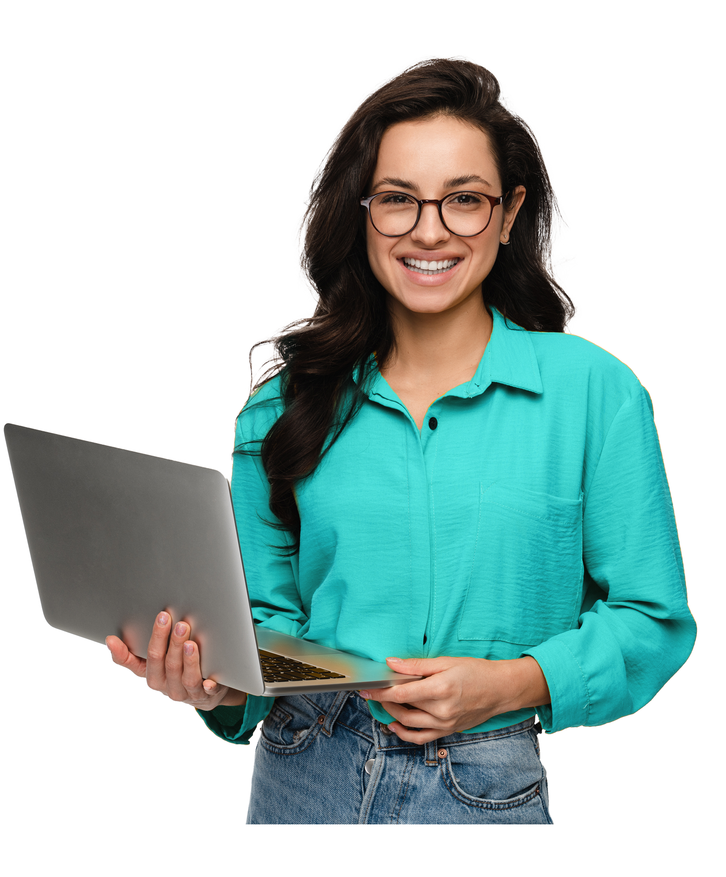 Woman standing with Laptop